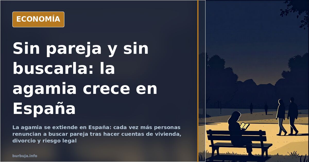 Persona sola en un banco de un parque urbano al atardecer, imagen que ilustra la agamia y la vida sin pareja en España