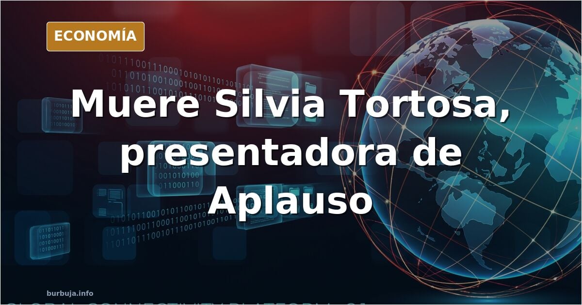 Retrato editorial en azul marino y oro de Silvia Tortosa ante un plató de televisión vacío con focos de los años ochenta