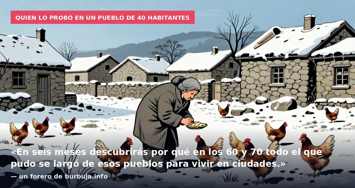 Quien lo probó en un pueblo de 40 habitantes: «En seis meses descubrirás por qué en los 60 y 70 todo el que pudo se largó de esos pueblos para vivir en ciudades.» — un forero de burbuja.info