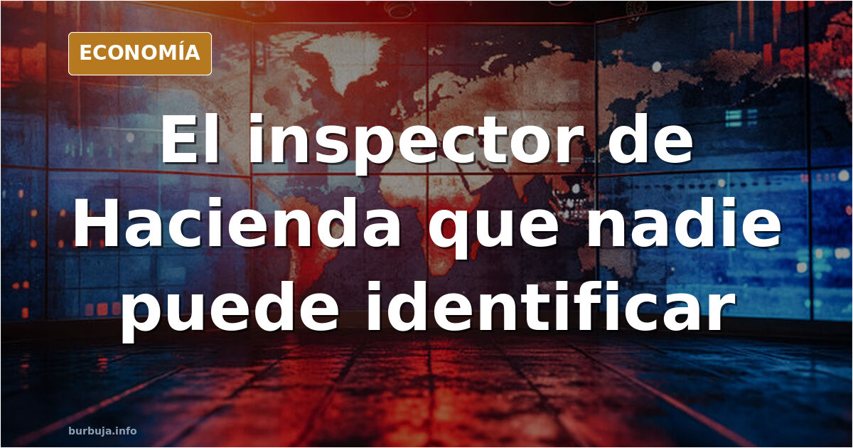 Ilustración editorial en azul marino y oro de un inspector de Hacienda frente a una pila de expedientes fiscales