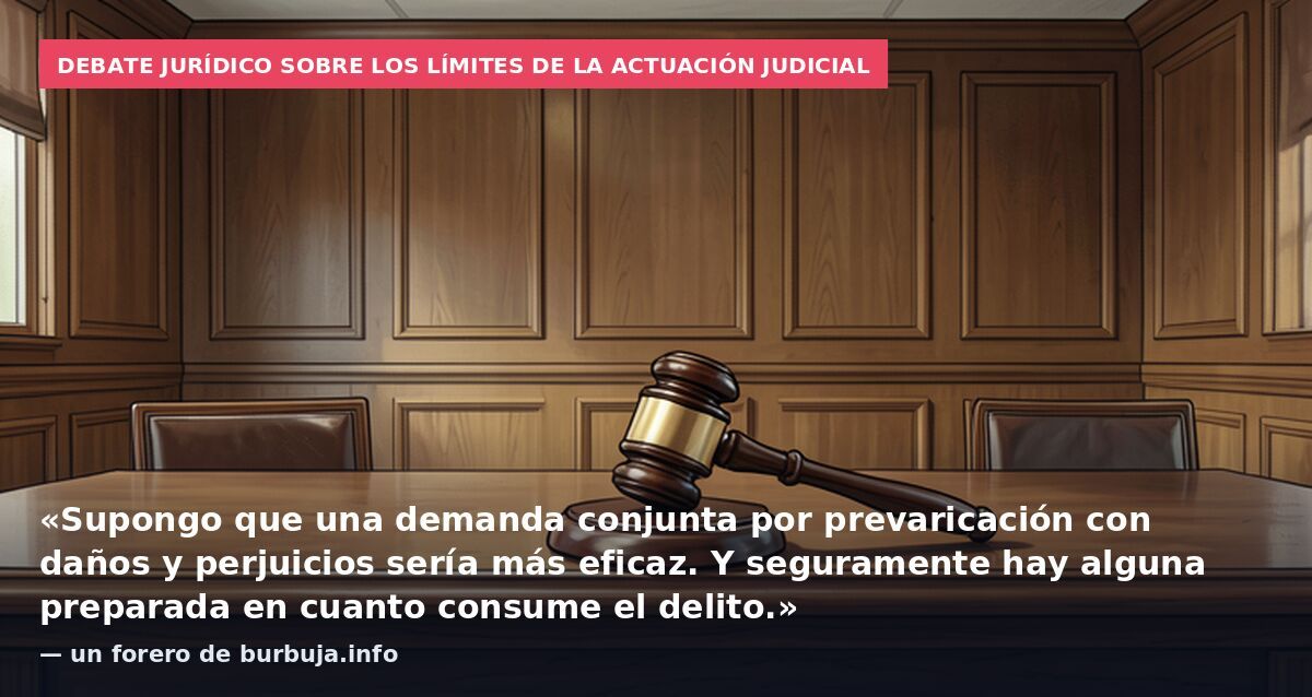 Debate jurídico sobre los límites de la actuación judicial: «Supongo que una demanda conjunta por prevaricación con daños y perjuicios sería más eficaz. Y seguramente hay alguna preparada en cuanto consume el delito.» — un forero de burbuja.info