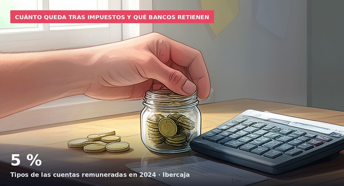 Cuánto queda tras impuestos y qué bancos retienen: 5 % Tipos de las cuentas remuneradas en 2024 · Ibercaja