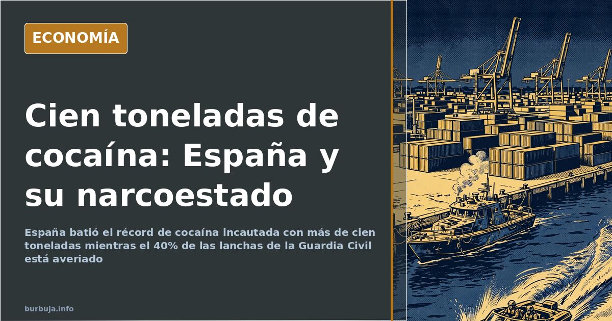 Narcolancha cruzando frente a un puerto con contenedores apilados y una patrullera averiada atracada en el muelle