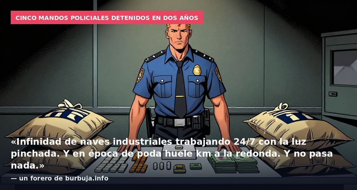 Cinco mandos policiales detenidos en dos años: «Infinidad de naves industriales trabajando 24/7 con la luz pinchada. Y en época de poda huele km a la redonda. Y no pasa nada.» — un forero de burbuja.info