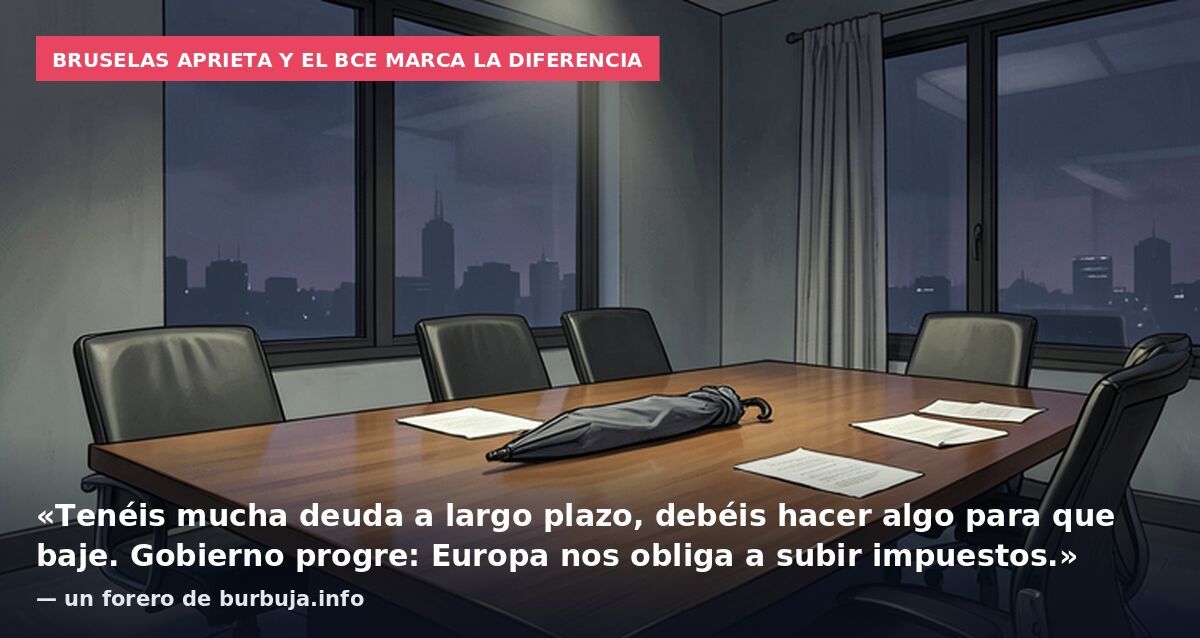 Bruselas aprieta y el BCE marca la diferencia: «Tenéis mucha deuda a largo plazo, debéis hacer algo para que baje. Gobierno progre: Europa nos obliga a subir impuestos.» — un forero de burbuja.info