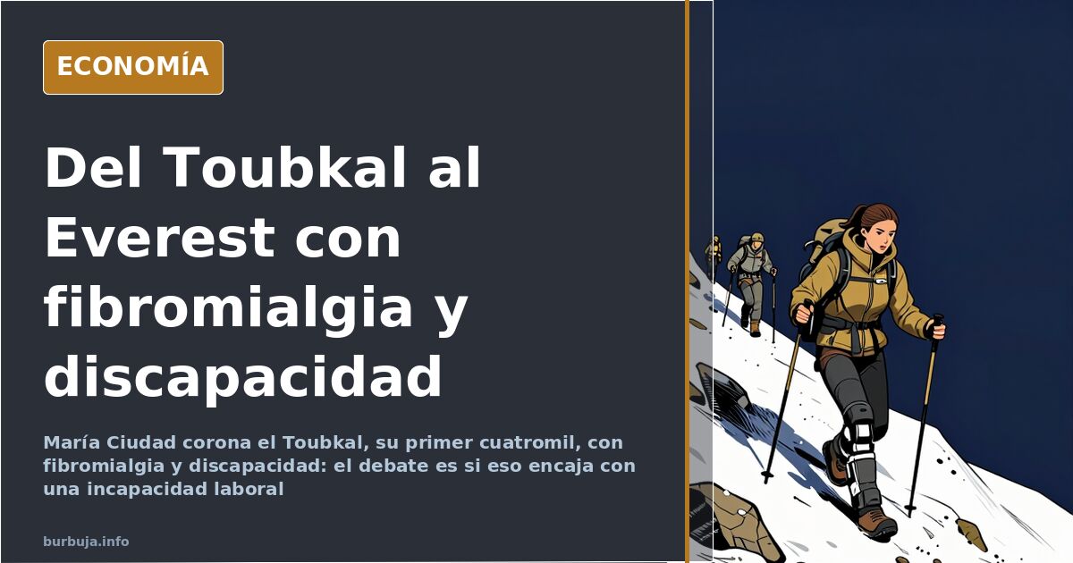 Montañera con fibromialgia y discapacidad en la cima del Toubkal con la bandera que despliega en cada cumbre