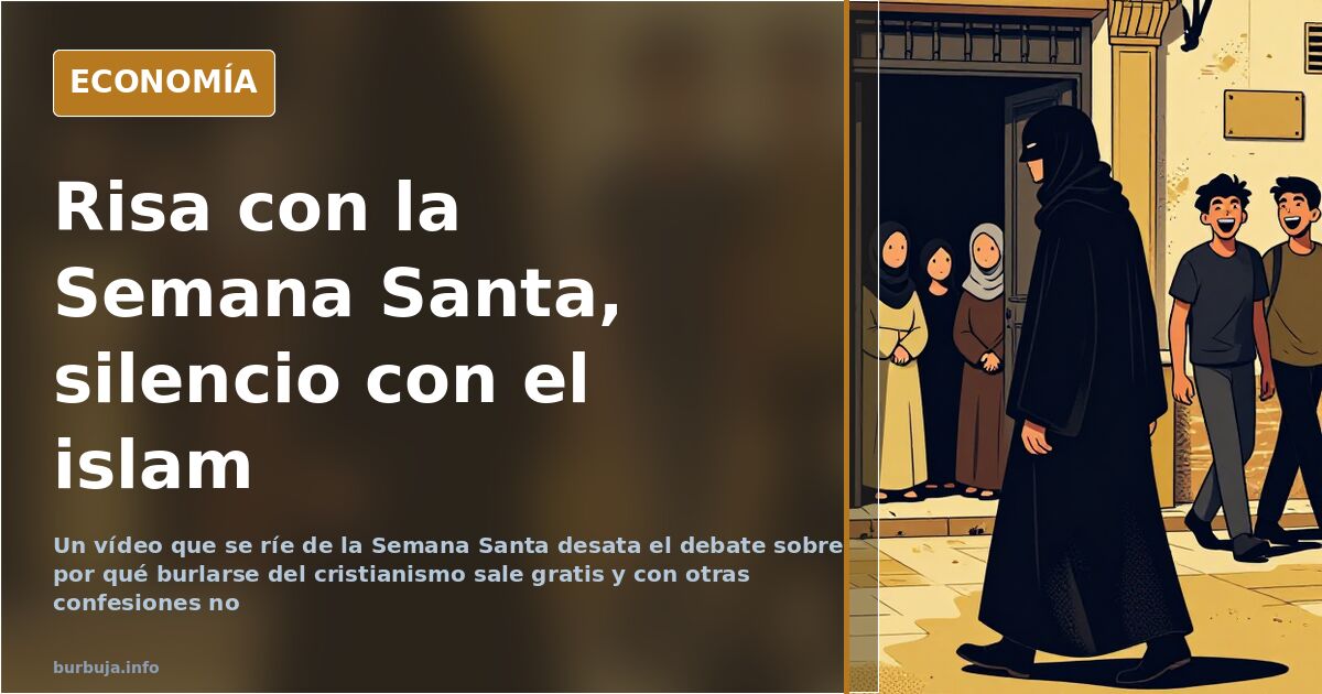 Mujer joven con el pelo teñido de rosa gesticulando ante una procesión de Semana Santa difuminada al fondo