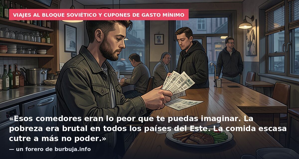 Viajes al bloque soviético y cupones de gasto mínimo: «Esos comedores eran lo peor que te puedas imaginar. La pobreza era brutal en todos los países del Este. La comida escasa cutre a más no poder.» — un forero de burbuja.info