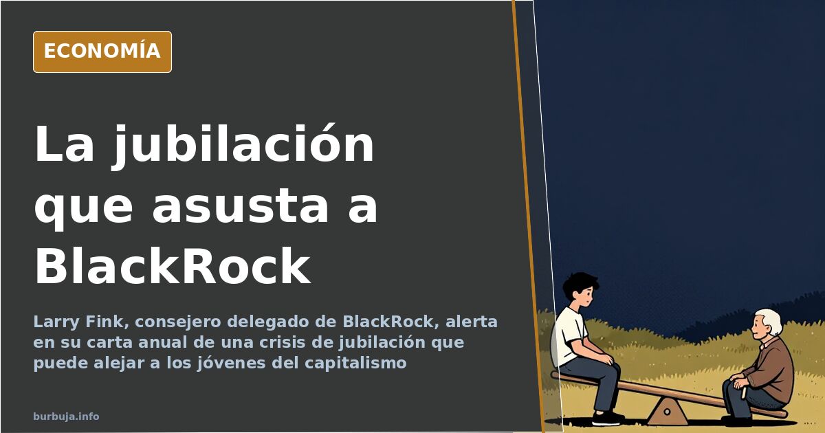 Ilustración editorial de la crisis de jubilación con un joven y un jubilado en extremos opuestos de una noria de capital