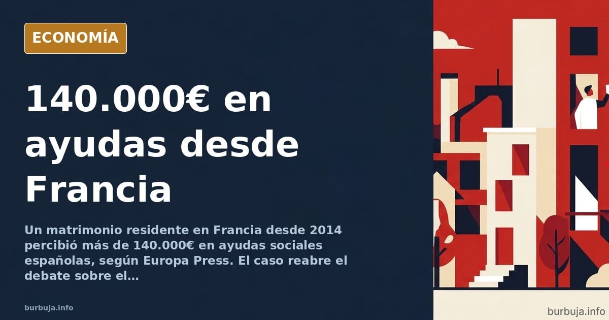 Ilustración editorial de un sobre de ayuda social con billetes saliendo hacia un mapa de Francia sobre fondo azul marino y do