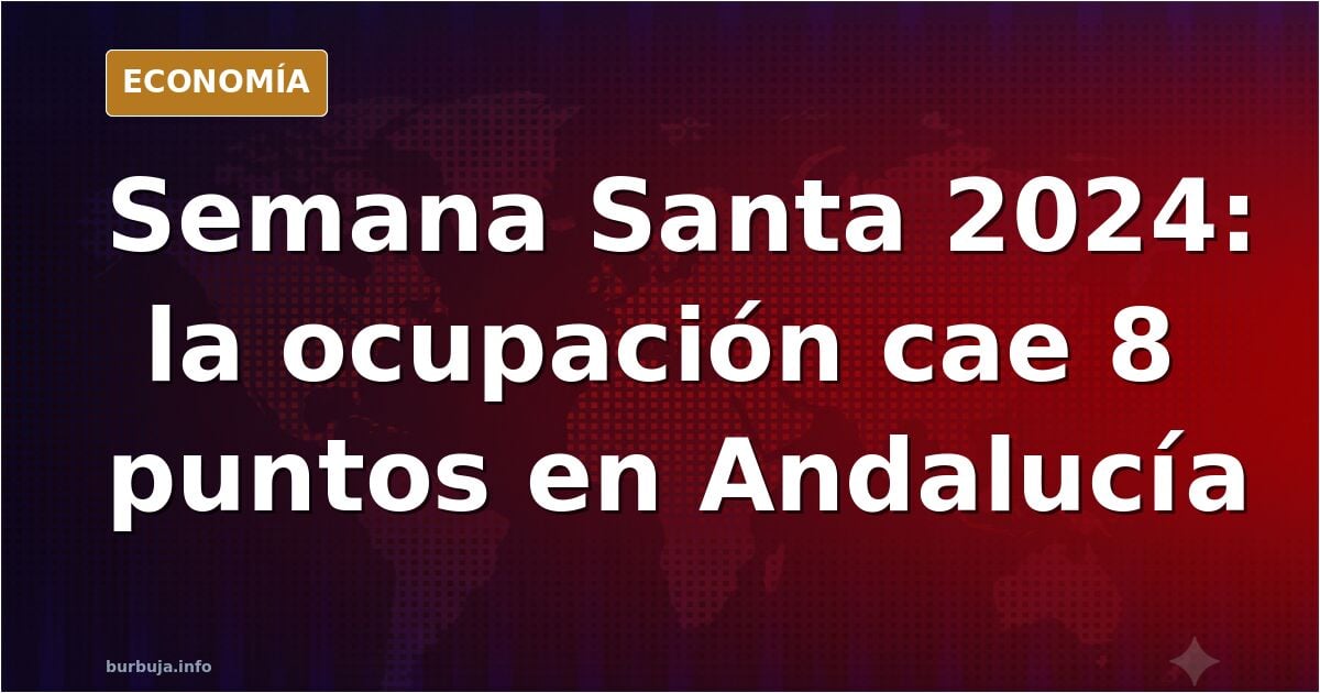 Ilustración editorial de una calle andaluza vacía bajo la lluvia con hoteles cerrados y un cartel de ocupación hotelera en de