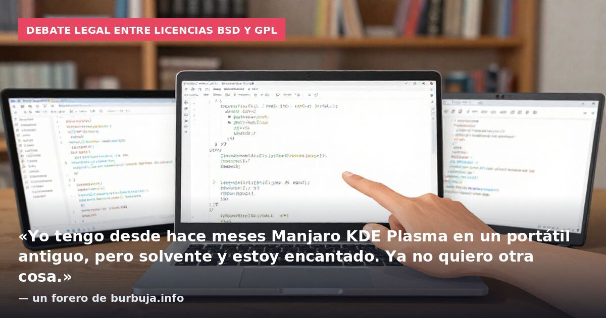 Debate legal entre licencias BSD y GPL: «Yo tengo desde hace meses Manjaro KDE Plasma en un portátil antiguo, pero solvente y estoy encantado. Ya no quiero otra cosa.» — un forero de burbuja.info