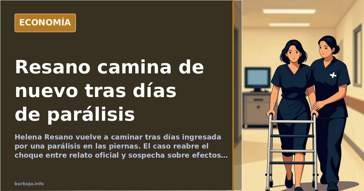 Ilustración editorial de una periodista caminando con apoyo tras una parálisis en las piernas