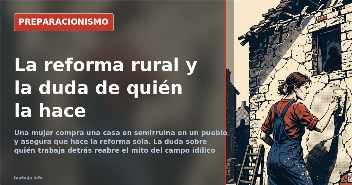 Fachada de una casa de pueblo en semirruina que una mujer reforma sola según el vídeo viral sobre la vuelta al campo