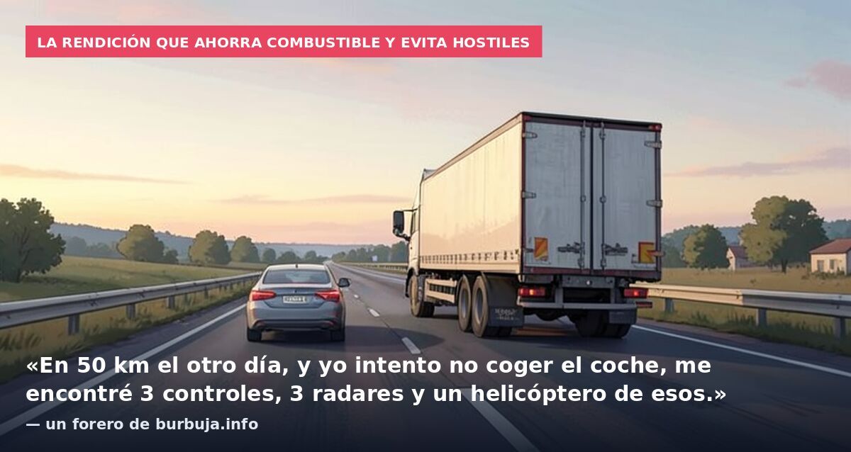 La rendición que ahorra combustible y evita hostiles: «En 50 km el otro día, y yo intento no coger el coche, me encontré 3 controles, 3 radares y un helicóptero de esos.» — un forero de burbuja.info