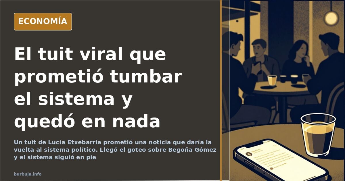 Ilustración editorial de un teléfono móvil mostrando un tuit viral sobre política española junto a un edificio institucional 