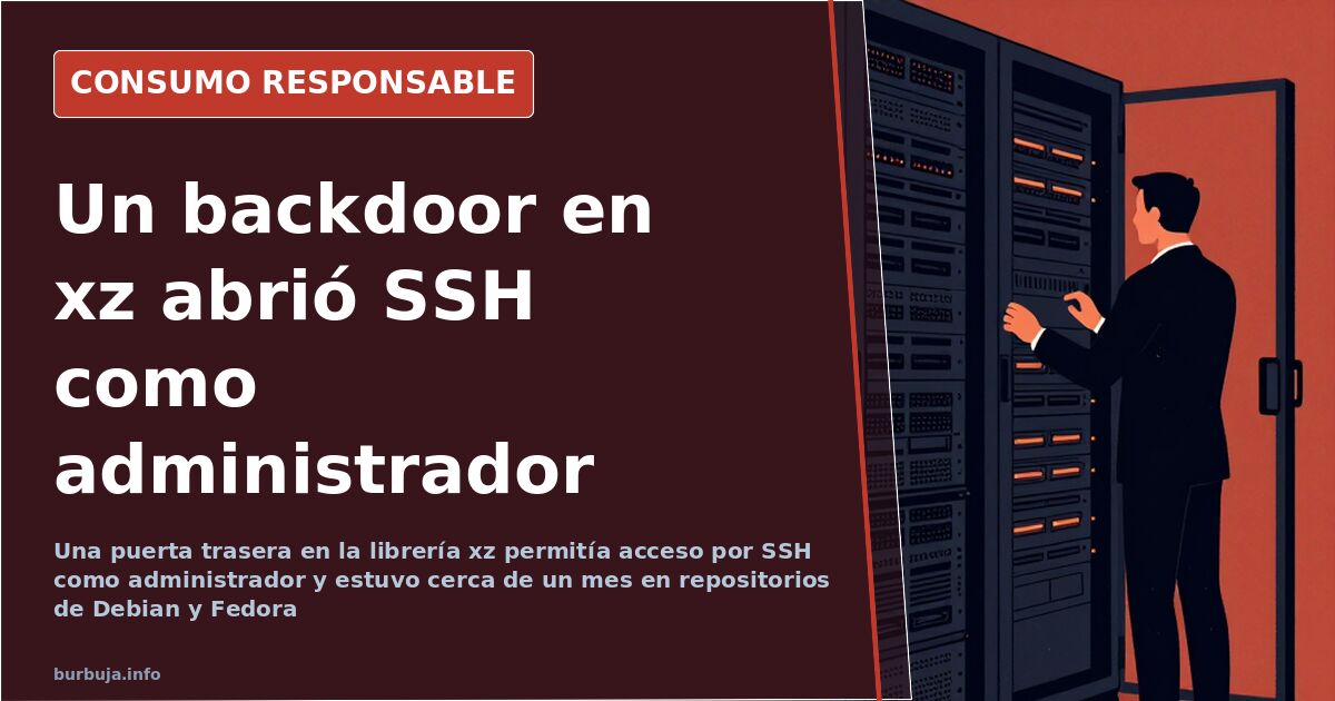 Logotipo de la librería de compresión xz junto a líneas de código, símbolo del backdoor detectado en sistemas Linux
