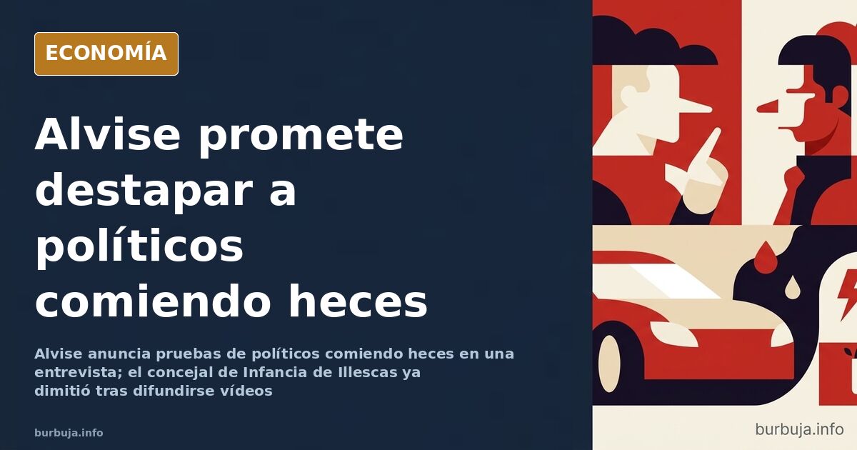 Tribuna vacía con micrófonos, ilustración editorial sobre la entrevista de Alvise y las pruebas prometidas contra políticos
