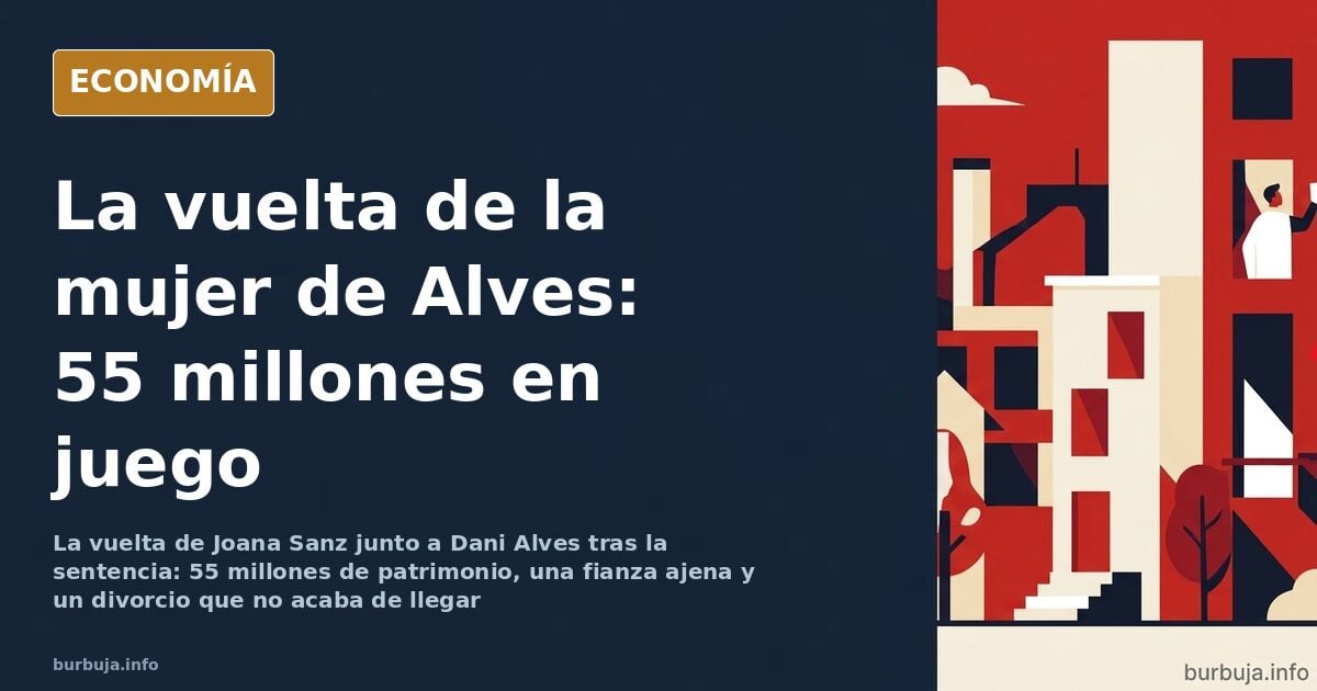 Silueta de una pareja de espaldas ante un edificio de cristal con documentos y cifras económicas sobrepuestas al fondo