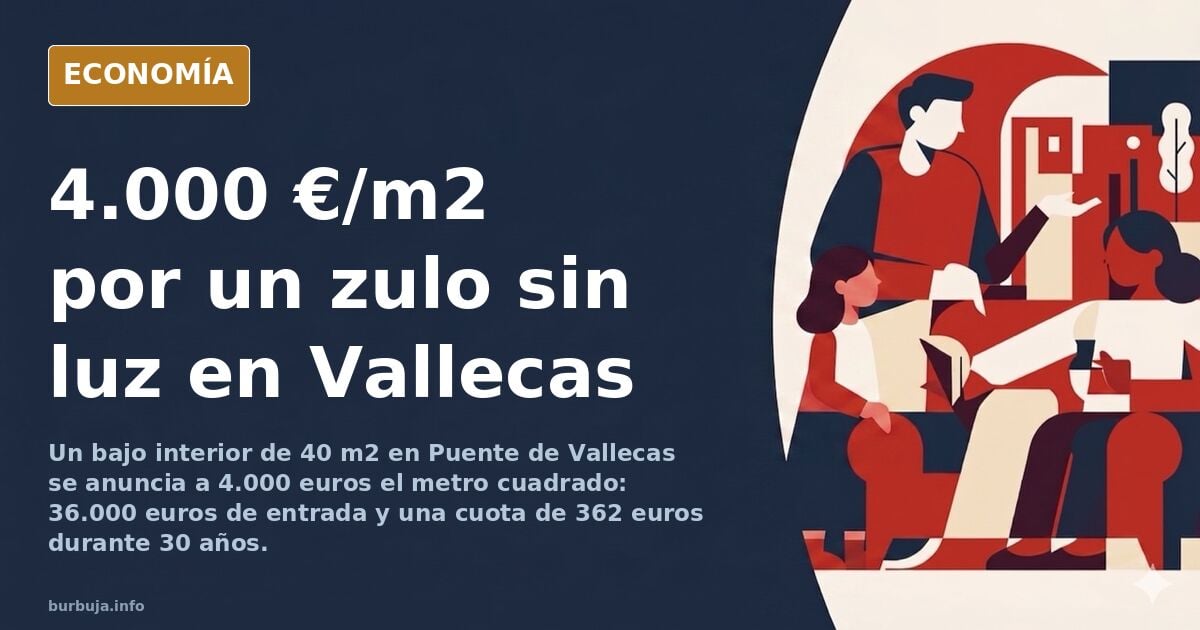 Fachada de un bajo interior en Puente de Vallecas con ventanas altas y sin luz natural, precio de 4.000 euros el metro cuadra