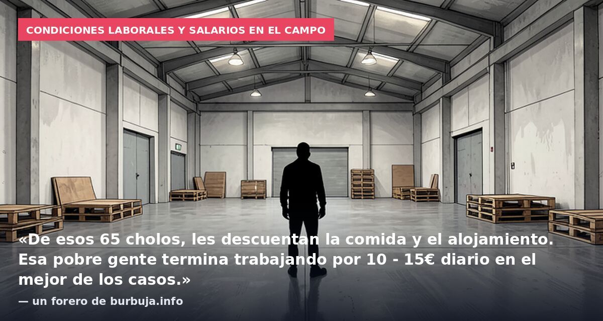 Condiciones laborales y salarios en el campo: «De esos 65 cholos, les descuentan la comida y el alojamiento. Esa pobre gente termina trabajando por 10 - 15€ diario en el mejor de los casos.» — un forero de burbuja.info