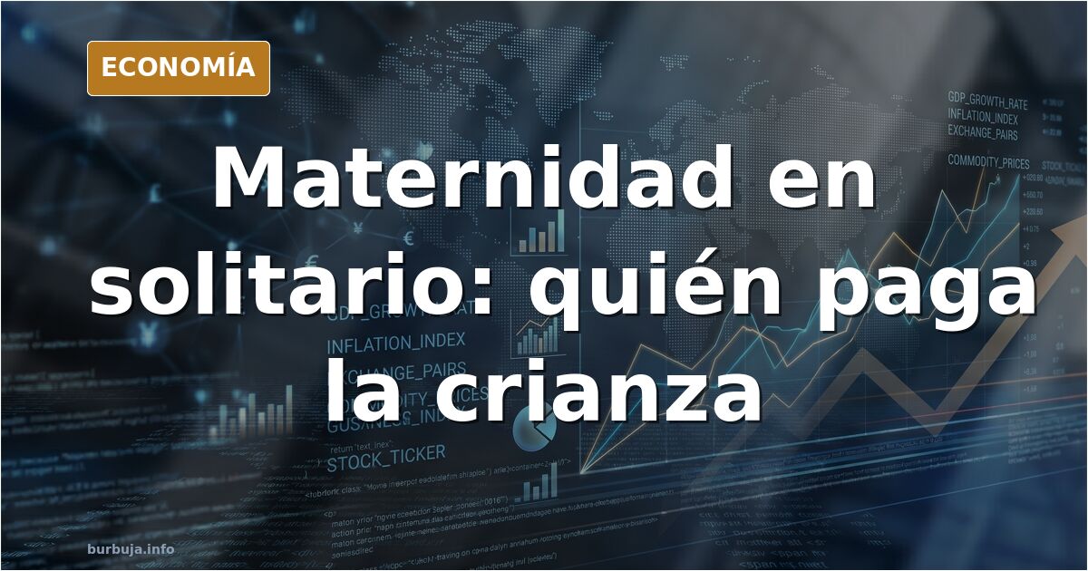 Ilustración editorial de una madre con carrito de bebé frente a un edificio oficial, símbolo de la maternidad en solitario
