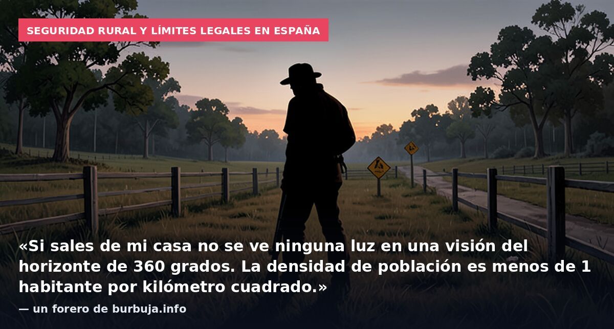 Seguridad rural y límites legales en España: «Si sales de mi casa no se ve ninguna luz en una visión del horizonte de 360 grados. La densidad de población es menos de 1 habitante por kilómetro cuadrado.» — un forero de burbuja.info