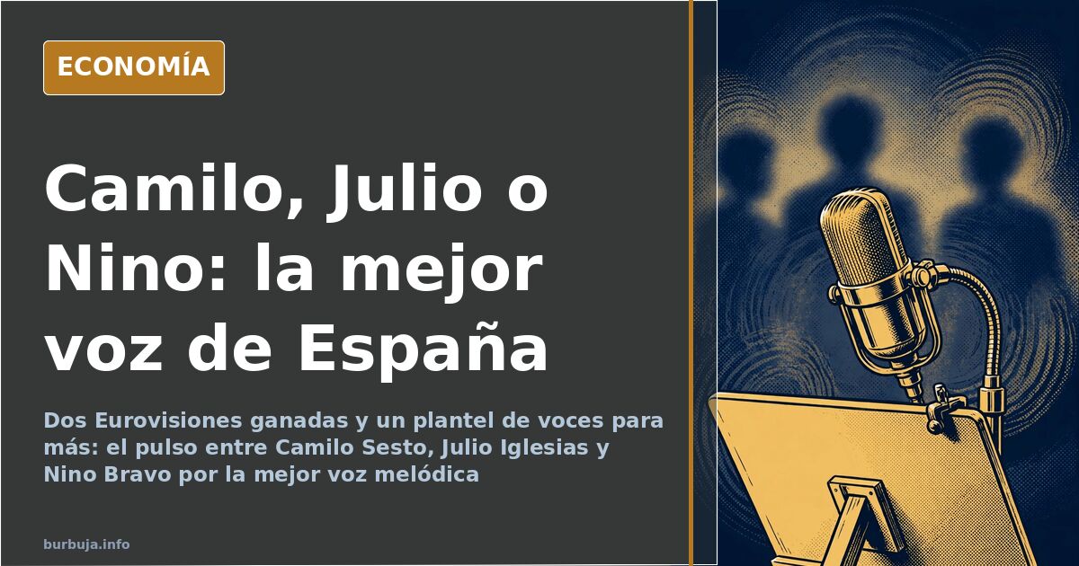 Ilustración editorial de un cantante melódico español de los setenta con micrófono de estudio y traje oscuro