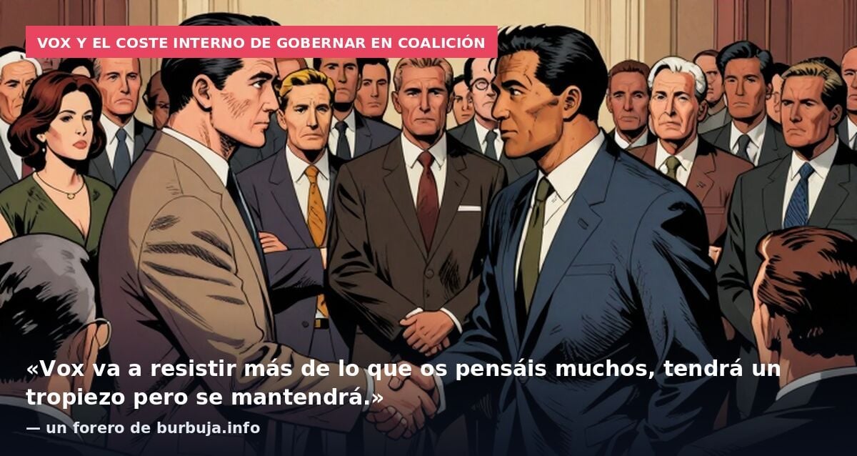 Vox y el coste interno de gobernar en coalición: «Vox va a resistir más de lo que os pensáis muchos, tendrá un tropiezo pero se mantendrá.» — un forero de burbuja.info