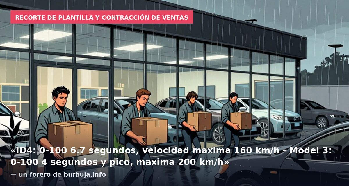 Recorte de plantilla y contracción de ventas: «ID4: 0-100 6.7 segundos, velocidad maxima 160 km/h - Model 3: 0-100 4 segundos y pico, maxima 200 km/h» — un forero de burbuja.info