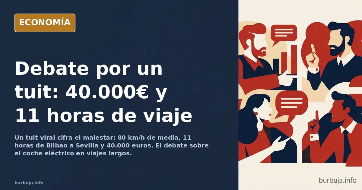 Ilustración editorial de un coche eléctrico detenido junto a un punto de recarga en una autopista, con un reloj marcando un l