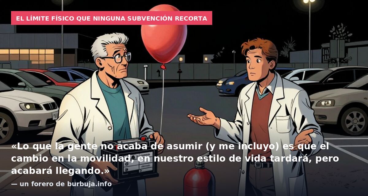 El límite físico que ninguna subvención recorta: «Lo que la gente no acaba de asumir (y me incluyo) es que el cambio en la movilidad, en nuestro estilo de vida tardará, pero acabará llegando.» — un forero de burbuja.info