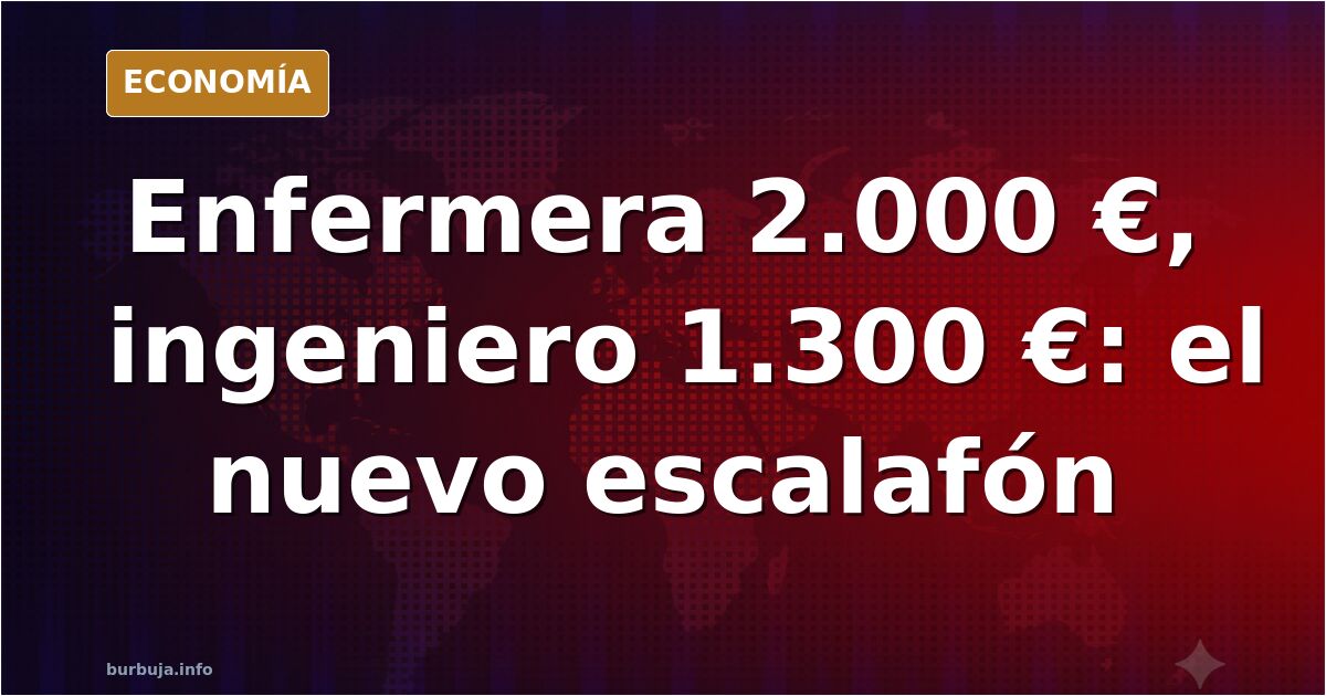 Ilustración editorial de una enfermera y un ingeniero separados por una brecha salarial, con gráficos y billetes en tonos azu