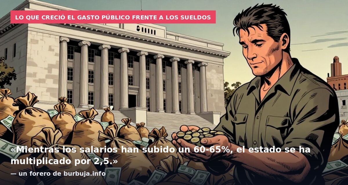 Lo que creció el gasto público frente a los sueldos: «Mientras los salarios han subido un 60-65%, el estado se ha multiplicado por 2,5.» — un forero de burbuja.info