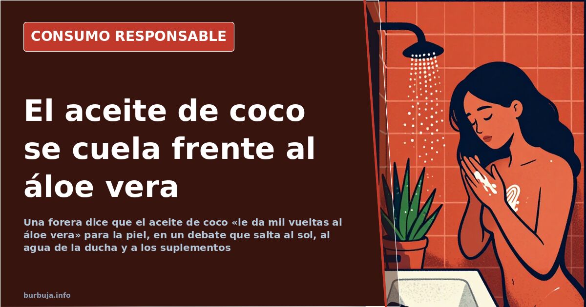 Bote de aceite de coco abierto sobre una superficie clara, asociado a rutinas de cuidado de la piel