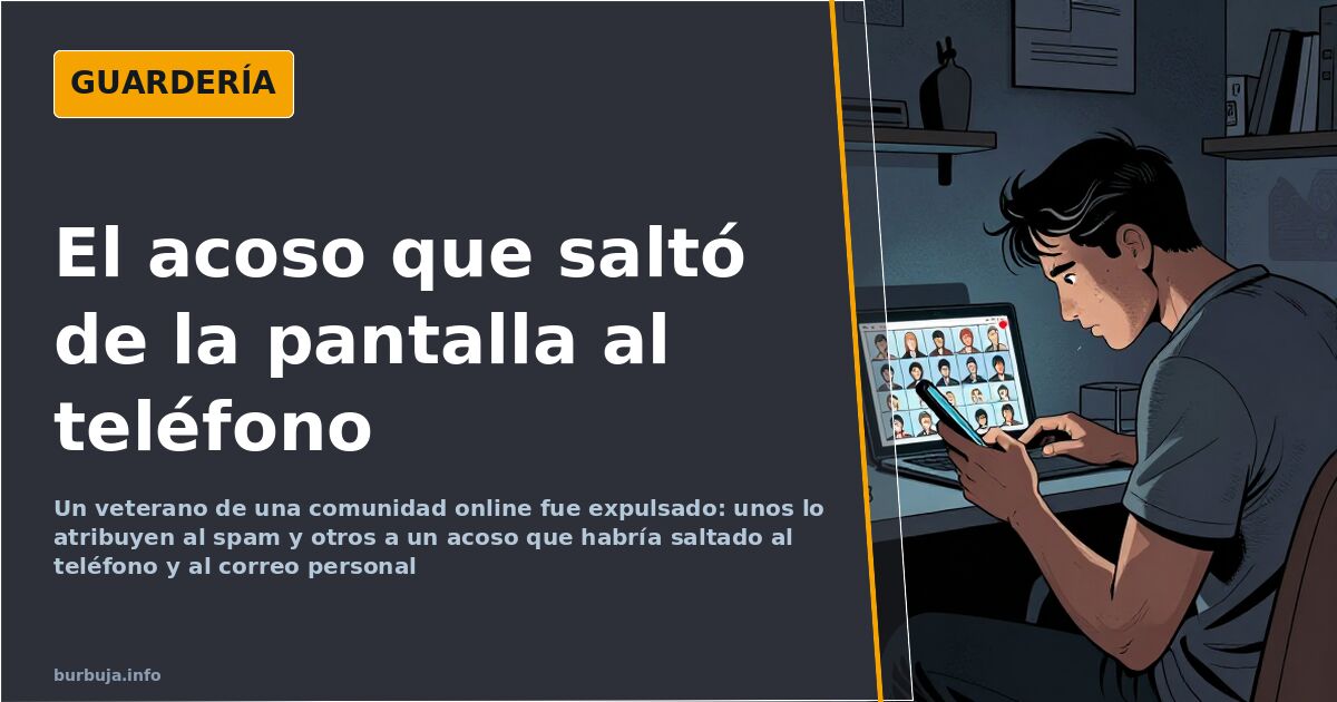 Ilustración de una pantalla con ventanas de conversación anónimas y un teléfono móvil, símbolo del acoso digital