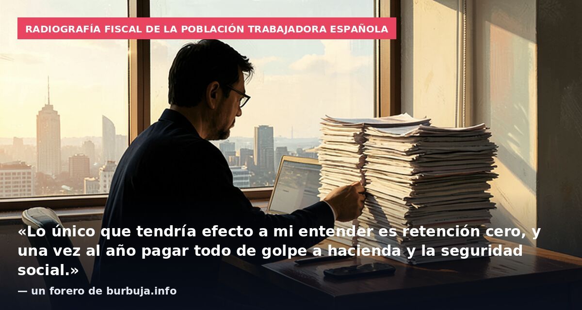 Radiografía fiscal de la población trabajadora española: «Lo único que tendría efecto a mi entender es retención cero, y una vez al año pagar todo de golpe a hacienda y la seguridad social.» — un forero de burbuja.info