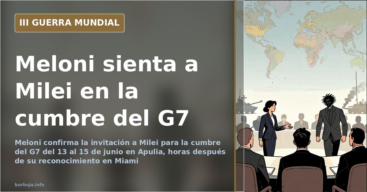 Banderas oficiales en una sala de cumbre internacional, ilustración de la invitación de Meloni a Milei al G7 de Apulia