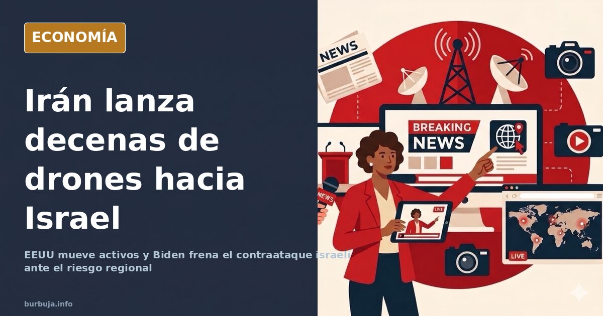 Ilustración editorial de siluetas de drones sobrevolando un cielo nocturno con alertas de defensa aérea y trayectorias lumino
