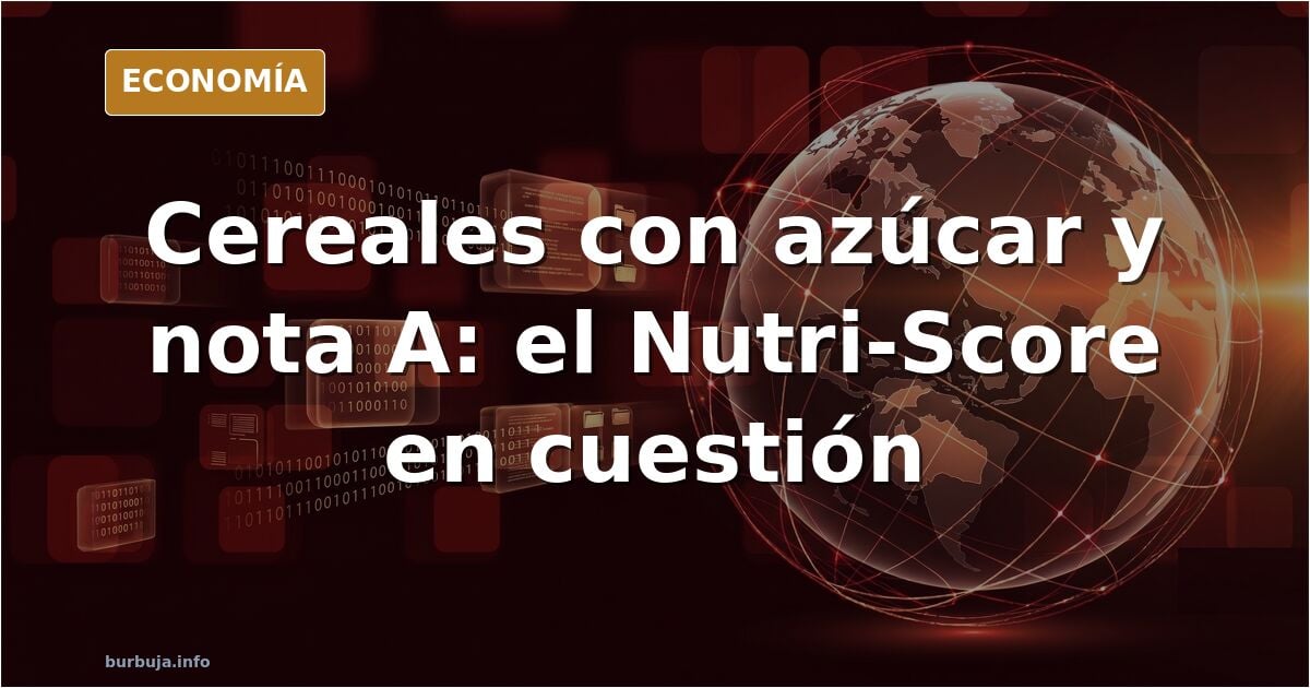 Cereales de desayuno ultraprocesados con nota A del Nutri-Score junto a una botella de aceite de oliva virgen extra con nota 