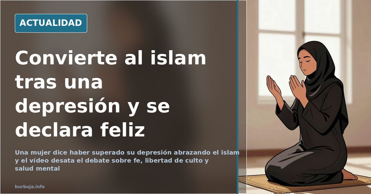 Mujer joven con pañuelo revisa su móvil en una habitación humilde, escena editorial sobre la conversión al islam y la salud m