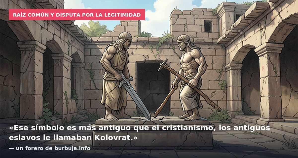 Raíz común y disputa por la legitimidad: «Ese símbolo es más antiguo que el cristianismo, los antiguos eslavos le llamaban Kolovrat.» — un forero de burbuja.info