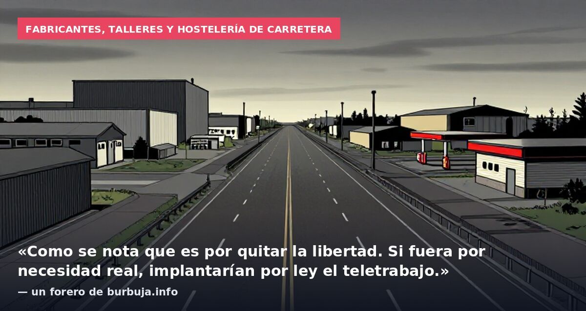 Fabricantes, talleres y hostelería de carretera: «Como se nota que es por quitar la libertad. Si fuera por necesidad real, implantarían por ley el teletrabajo.» — un forero de burbuja.info