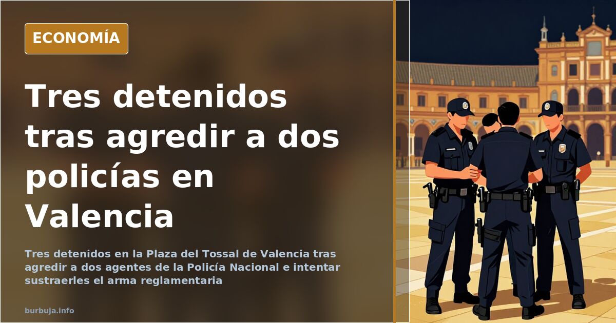 Intervención policial nocturna en la Plaza del Tossal de Valencia con agentes de la Policía Nacional y un coche patrulla