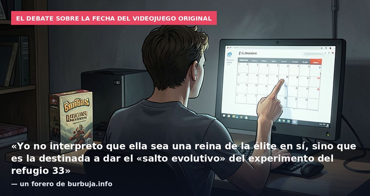 El debate sobre la fecha del videojuego original: «Yo no interpreto que ella sea una reina de la élite en sí, sino que es la destinada a dar el «salto evolutivo» del experimento del refugio 33» — un forero de burbuja.info