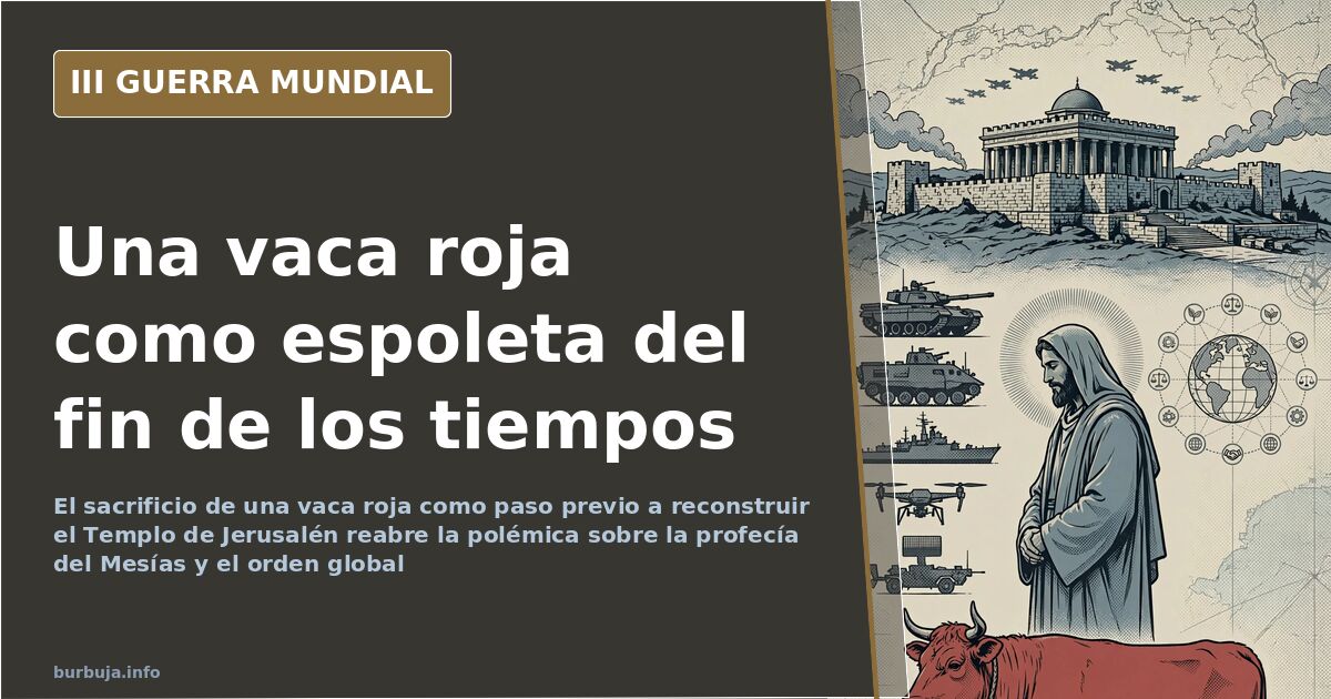 Ilustración de una novilla roja junto a la explanada del Templo de Jerusalén bajo un cielo desaturado