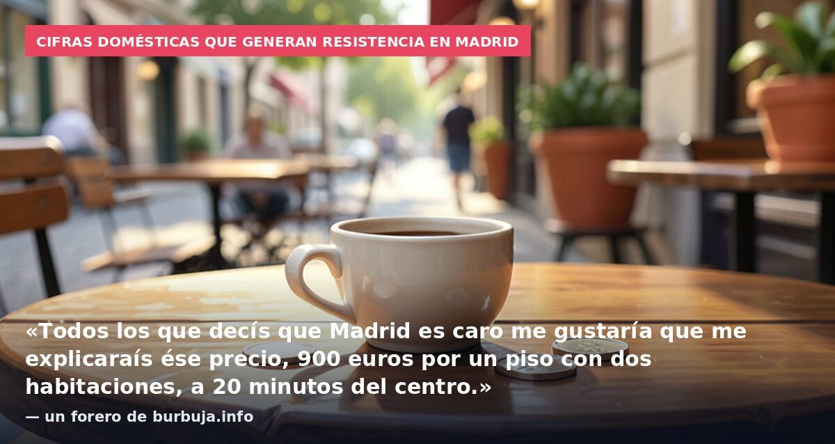 Cifras domésticas que generan resistencia en Madrid: «Todos los que decís que Madrid es caro me gustaría que me explicaraís ése precio, 900 euros por un piso con dos habitaciones, a 20 minutos del centro.» — un forero de burbuja.info