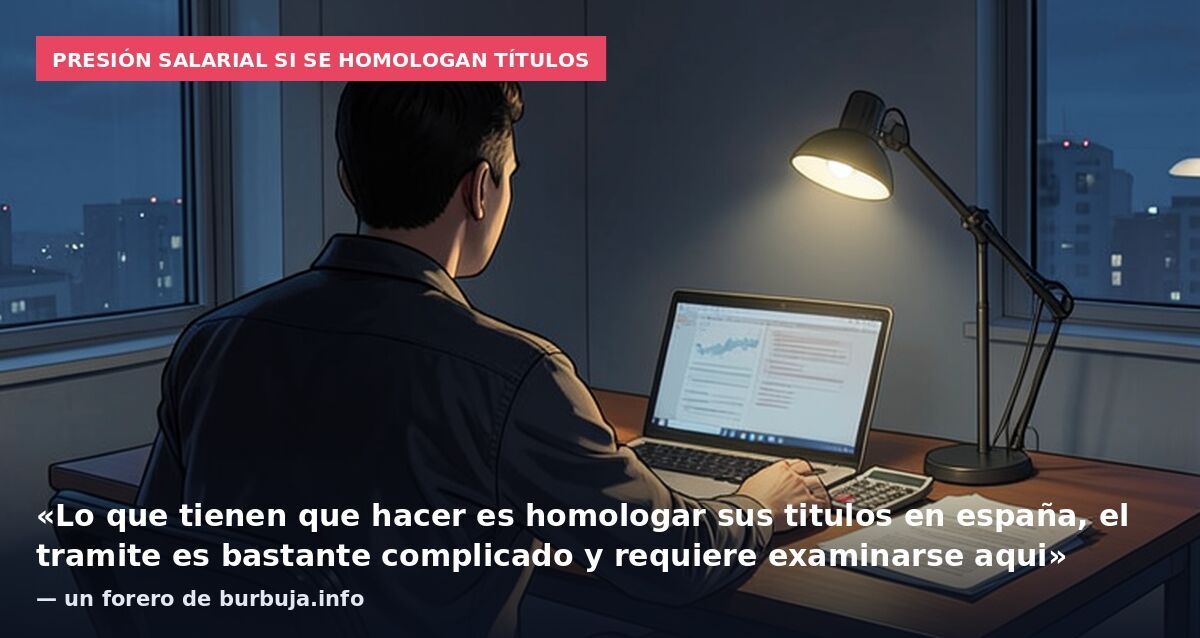 Presión salarial si se homologan títulos: «Lo que tienen que hacer es homologar sus titulos en españa, el tramite es bastante complicado y requiere examinarse aqui» — un forero de burbuja.info