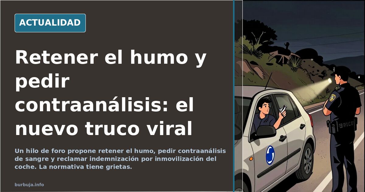 Conductor en un control de drogas junto a un coche inmovilizado, con una aplicación de tráfico abierta en el móvil sobre el s