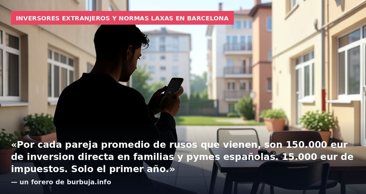 Inversores extranjeros y normas laxas en Barcelona: «Por cada pareja promedio de rusos que vienen, son 150.000 eur de inversion directa en familias y pymes españolas. 15.000 eur de impuestos. Solo el primer año.» — un forero de burbuja.info